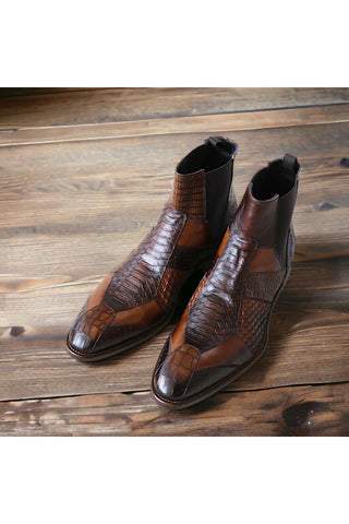 Jo Ghost 4776 Brown Multi Texture Embossed Leather Boots (JG5365)