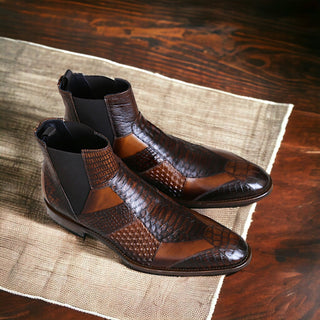 Jo Ghost 4776 Brown Multi Texture Print Leather Boots (JG5365)-AmbrogioShoes