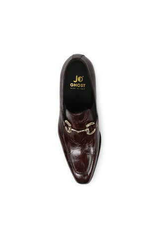 Jo Ghost 4956 Burgundy Crocodile Embossed Leather Horsebit Loafers (JG5368)