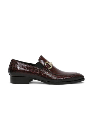 Jo Ghost 4956 Burgundy Crocodile Embossed Leather Horsebit Loafers (JG5368)