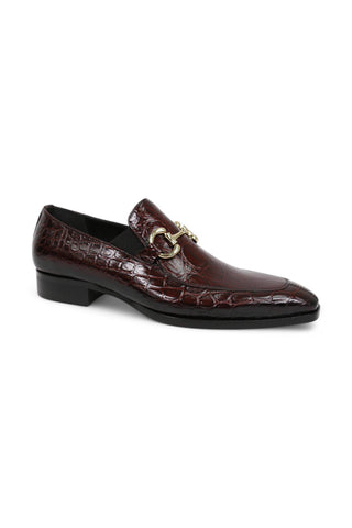 Jo Ghost 4956 Burgundy Crocodile Print Leather Horsebit Loafers (JG5368)-AmbrogioShoes