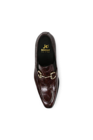 Jo Ghost 4956 Burgundy Crocodile Print Leather Horsebit Loafers (JG5368)-AmbrogioShoes