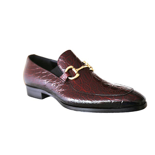 Jo Ghost 4956 Men's Shoes Burgundy Crocodile Print Leather Horsebit Loafers (JG5368)-AmbrogioShoes