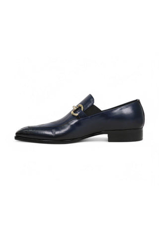 Jo Ghost 4957 Navy Flower Embossed Leather Horsebit Loafers (JG5367)-Dellamoda