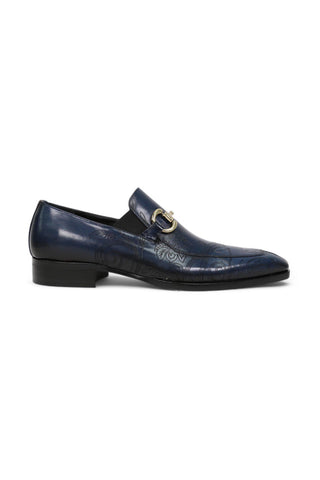 Jo Ghost 4957 Navy Flower Print Leather Horsebit Loafers (JG5367)-AmbrogioShoes