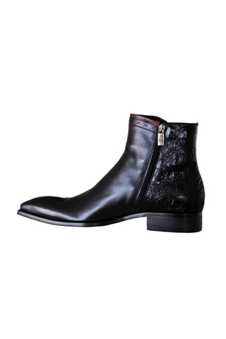 Jo Ghost 4989 Black Crocodile Print / Calf-Skin Leather Boots (JG5363)-AmbrogioShoes