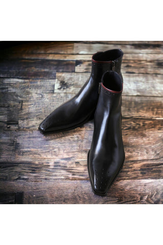 Jo Ghost 4989 Black Crocodile Print / Calf-Skin Leather Boots (JG5363)-AmbrogioShoes