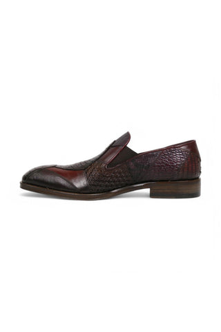 Jo Ghost 4992 Burgundy Multi Texture Embossed Leather Loafers (JG5366)-Dellamoda
