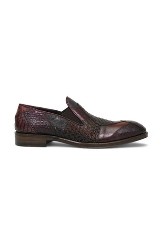 Jo Ghost 4992 Burgundy Multi Texture Embossed Leather Loafers (JG5366)