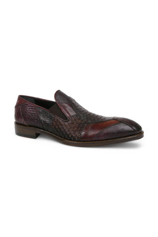 Jo Ghost 4992 Burgundy Multi Texture Print Leather Loafers (JG5366)-AmbrogioShoes