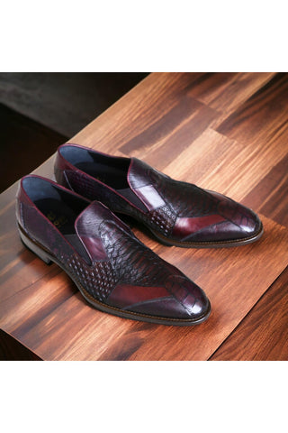 Jo Ghost 4992 Burgundy Multi Texture Print Leather Loafers (JG5366)-AmbrogioShoes
