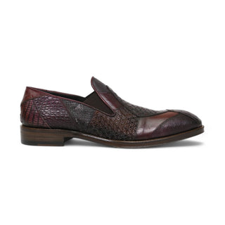Jo Ghost 4992 Burgundy Multi Texture Print Leather Loafers (JG5366)-AmbrogioShoes