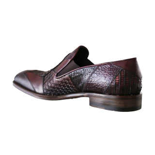 Jo Ghost 4992 Men's Shoes Burgundy Multi Texture Print Leather Loafers (JG5366)-AmbrogioShoes