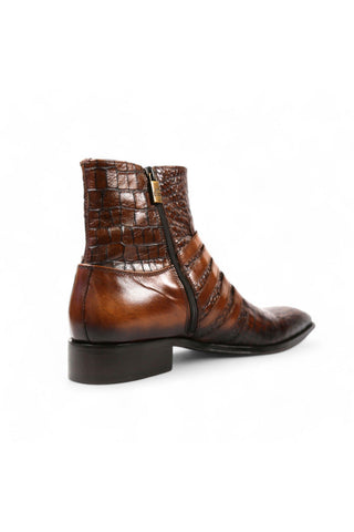 Jo Ghost 5225 Two-Tone Brown Crocodile Print / Calf-Skin Leather Multi-Buckle Ankle Boots (JG5358)-AmbrogioShoes