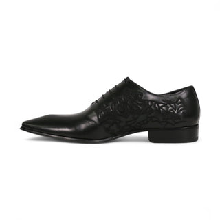 Jo Ghost Men's Designer Shoes Parma Doc Col Nero Embroidered Leather Oxfords (JG2201)-AmbrogioShoes
