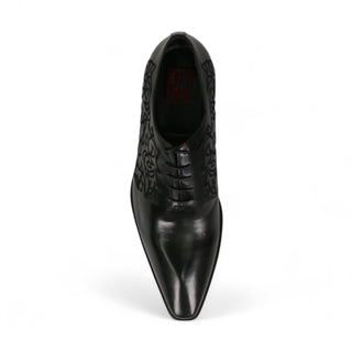 Jo Ghost Men's Designer Shoes Parma Doc Col Nero Embroidered Leather Oxfords (JG2201)-AmbrogioShoes
