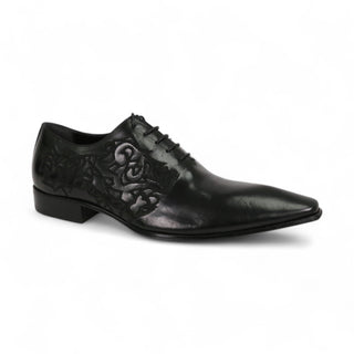 Jo Ghost Men's Designer Shoes Parma Doc Col Nero Embroidered Leather Oxfords (JG2201)-AmbrogioShoes
