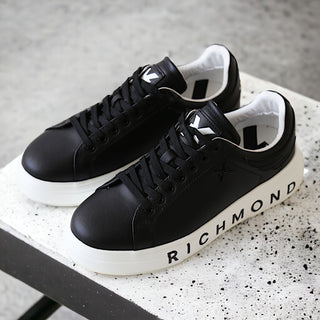 John Richmond 22204/CP Men's Shoes Black Calf-Skin Leather Casual Sneakers (JR1000)-AmbrogioShoes