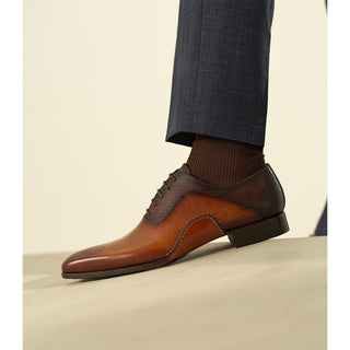 Magnanni 20120 Sanchez II Two-Tone Brown Grabado Print / Calf-Skin Leather Oxfords (MAGS1004)-AmbrogioShoes
