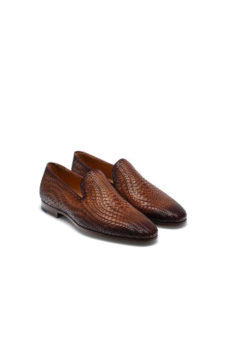 Magnanni 22702 Herrera Brown Woven Leather Slip-On Loafers (MAGS1009)-AmbrogioShoes