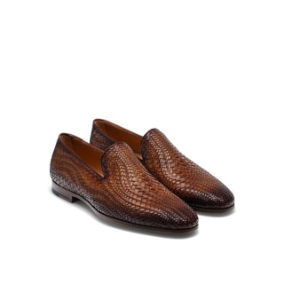 Magnanni 22702 Herrera Men's Shoes Brown Woven Leather Slip-On Loafers (MAG1009)-AmbrogioShoes