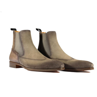 Magnanni 23501 Safari Gray Suede / Patina Leather Chelsea Boots (MAGS1086)-AmbrogioShoes