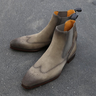 Magnanni 23501 Safari Gray Suede / Patina Leather Chelsea Boots (MAGS1086)-AmbrogioShoes