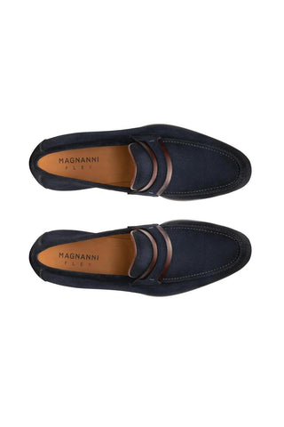 Magnanni 23822 Daniel Navy Suede Penny Loafers (MAGS1070)-AmbrogioShoes
