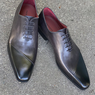 Magnanni 23869 Men's Shoes Black & Gray Patina Leather Dress Oxfords (MAGS1088)-AmbrogioShoes