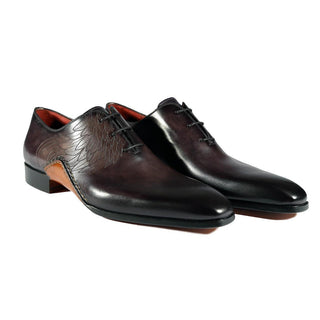 Magnanni 24133 Black & Gray Patina Leather Whole-cut Oxfords (MAGS1089)-AmbrogioShoes