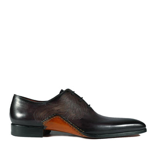 Magnanni 24133 Black & Gray Patina Leather Whole-cut Oxfords (MAGS1089)-AmbrogioShoes