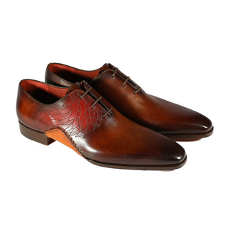 Magnanni 24133 Men's Shoes Tobacco & Red Patina Leather Whole-cut Oxfords (MAGS1094)-AmbrogioShoes