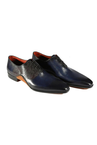 Magnanni 24133 Navy & Gray Patina Leather Whole-cut Oxfords (MAGS1093)-AmbrogioShoes