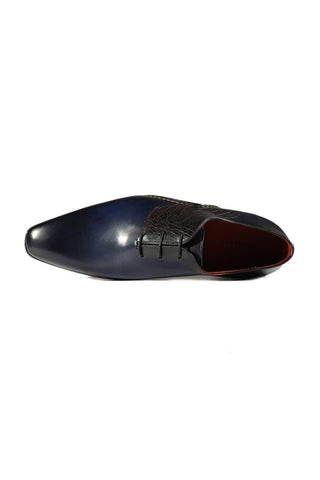 Magnanni 24133 Navy & Gray Patina Leather Whole-cut Oxfords (MAGS1093)-Dellamoda