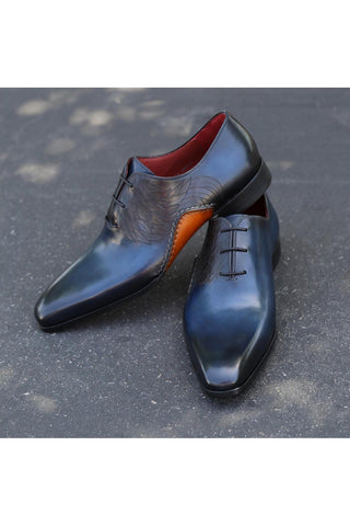 Magnanni 24133 Navy & Gray Patina Leather Whole-cut Oxfords (MAGS1093)-Dellamoda