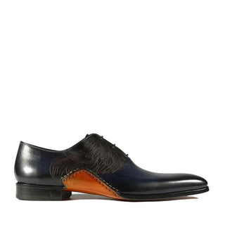 Magnanni 24133 Navy & Gray Patina Leather Whole-cut Oxfords (MAGS1093)-AmbrogioShoes