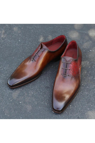 Magnanni 24133 Tobacco & Red Patina Leather Whole-cut Oxfords (MAGS1094)-Dellamoda
