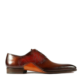 Magnanni 24133 Tobacco & Red Patina Leather Whole-cut Oxfords (MAGS1094)-AmbrogioShoes