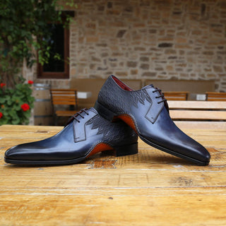 Magnanni 24834 Hayos Navy Laser Print / Calf-Skin Leather Derby (MAGS1133)-AmbrogioShoes