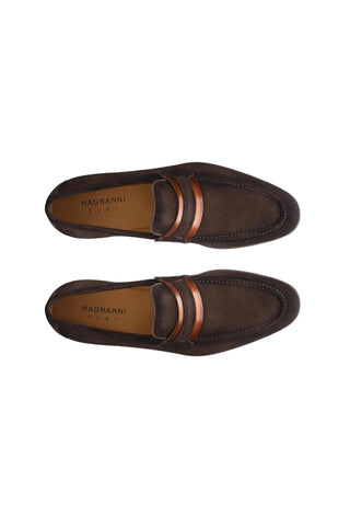 Magnanni Daniel 23822 Brown & Cognac Suede Penny Loafers (MAGS1114)-Dellamoda