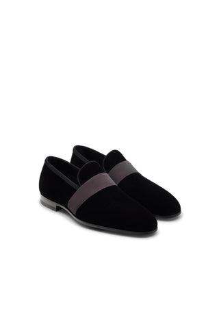 Magnanni Jenaro Black Velvet / Satin Formal Loafers (MAGS1083)-AmbrogioShoes