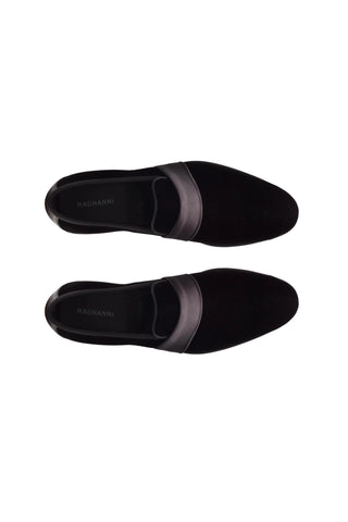 Magnanni Jenaro Black Velvet / Satin Formal Loafers (MAGS1083)-Dellamoda