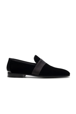 Magnanni Jenaro Black Velvet / Satin Formal Loafers (MAGS1083)-AmbrogioShoes