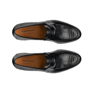 Magnanni Vicente 23257 Black Exotic Genuine Lizard Skin Classic Penny Loafers (MAGS1102)-AmbrogioShoes