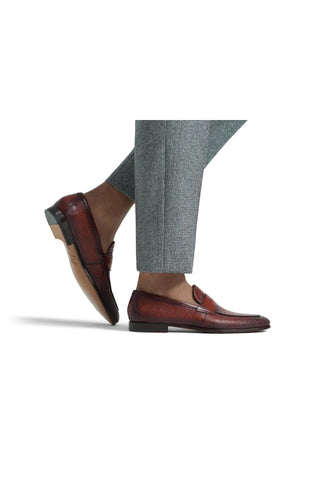 Magnanni Vicente 23257 Cognac Exotic Genuine Lizard Skin Classic Penny Loafers (MAGS1101)-AmbrogioShoes