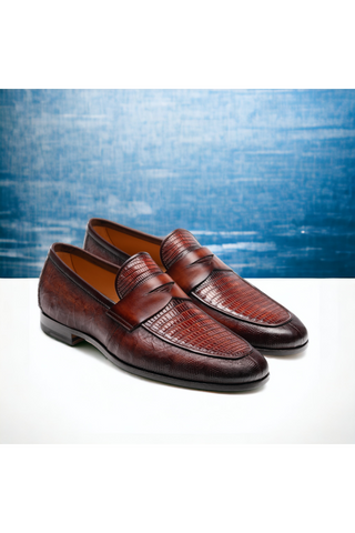 Magnanni Vicente 23257 Cognac Exotic Genuine Lizard Skin Classic Penny Loafers (MAGS1101)-AmbrogioShoes