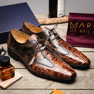 Marco Di Milano Anzio Exotic Alligator / Calfskin Leather Oxfords (MDM1037)-AmbrogioShoes