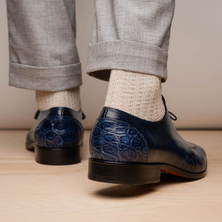 Marco Di Milano ANZIO Exotic Alligator & Calfskin Leather Blue Oxfords (MDM1037)-AmbrogioShoes