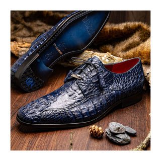 Marco Di Milano Apricena Men's Shoes Genuine Caiman Crocodile Dress Derby Oxfords (MDM1092)-AmbrogioShoes