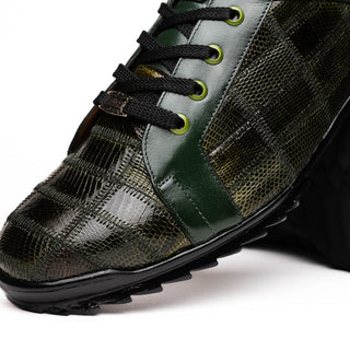 Marco Di Milano Bari Men's Shoes Green Genuine Patchwork Lizard Skin Fashion Sneakers (MDM1143)-AmbrogioShoes